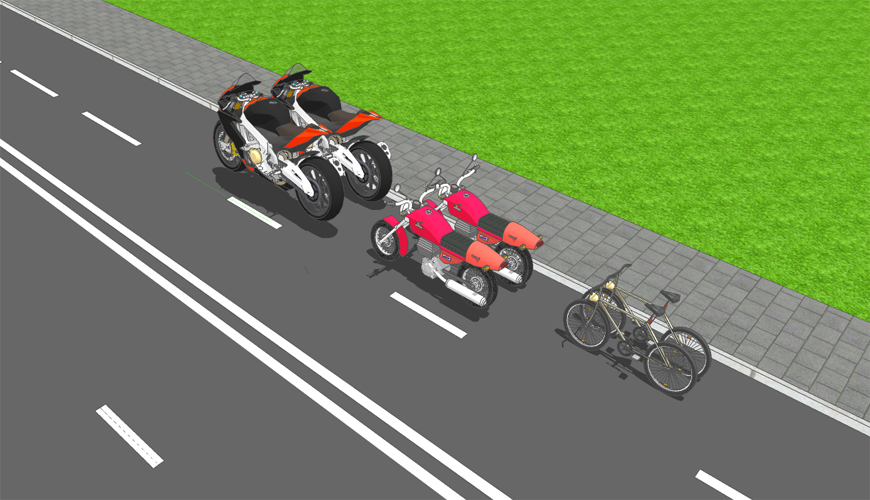 Motociklus be priekabos statyti dviem eilėmis