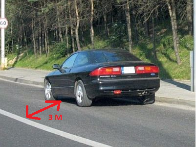 Draudžiama stovėti ten, kur tarp sustojusios transporto priemonės ir ištisinės horizontaliojo ženklinimo linijos (bortelio) mažesnis kaip 3 m atstumas.