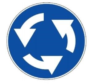 410 kelio ženklas „Eismas ratu“ (Leidžiama važiuoti tik rodyklių kryptimi)