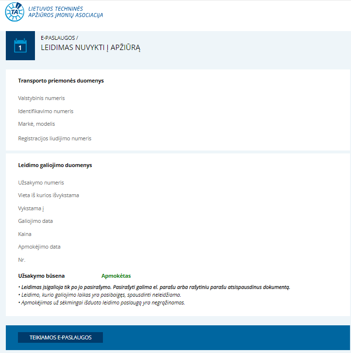 Elektroninis „Leidimas nuvykti į apžiūrą“