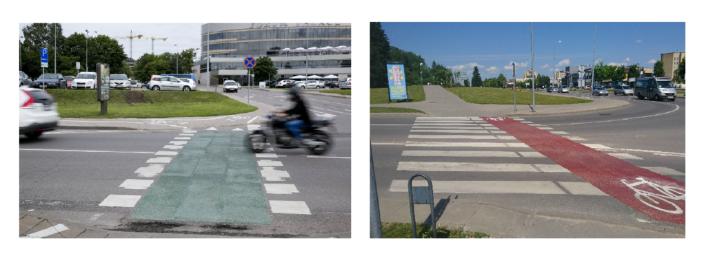 Dviračių juostos einančios per perėjas