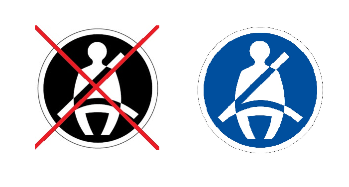 17. Autobusuose, kuriuose įrengti saugos diržai, priešais kiekvieną sėdynę arba ant autobuso sėdynės ar šalia jos matomoje vietoje turi būti pavaizduotas informacinis ženklas „Užsisek saugos diržą“. Ženklas yra mėlynos ir baltos spalvos, jo apskritimo skersmuo – 60 mm, o balto apvado plotis – 3 mm.