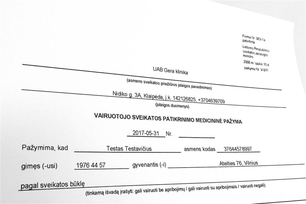 Vairuotojo sveikatos medicininė pažyma